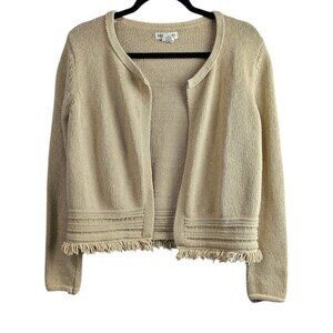 Artisan NY Cardigan Boho Fringe Knit Beige Open Front Sweater